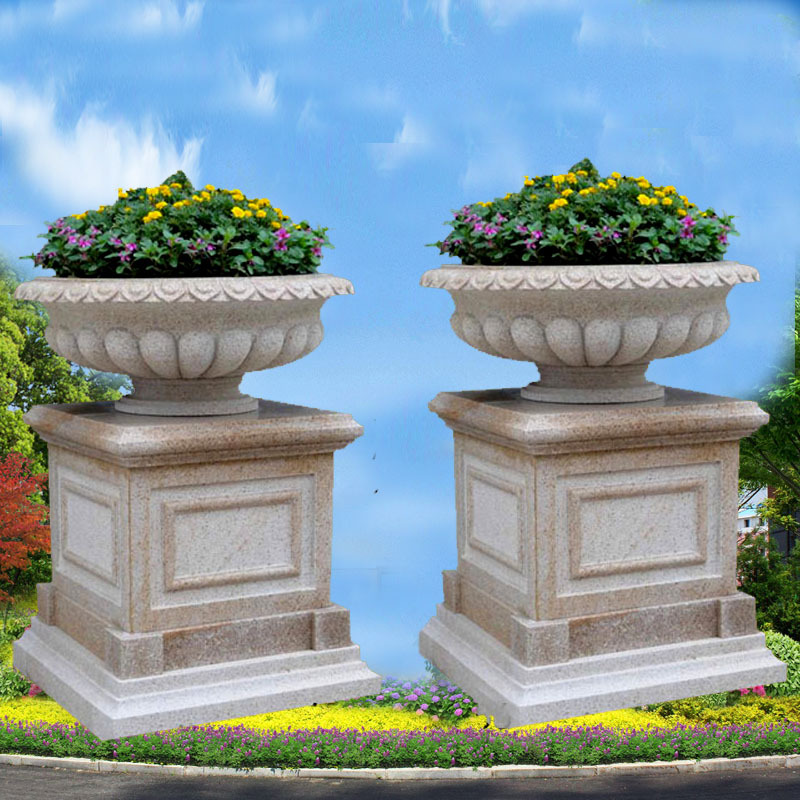 石雕花盆黄锈石花岗岩花钵黄金麻欧式庭院别墅摆件