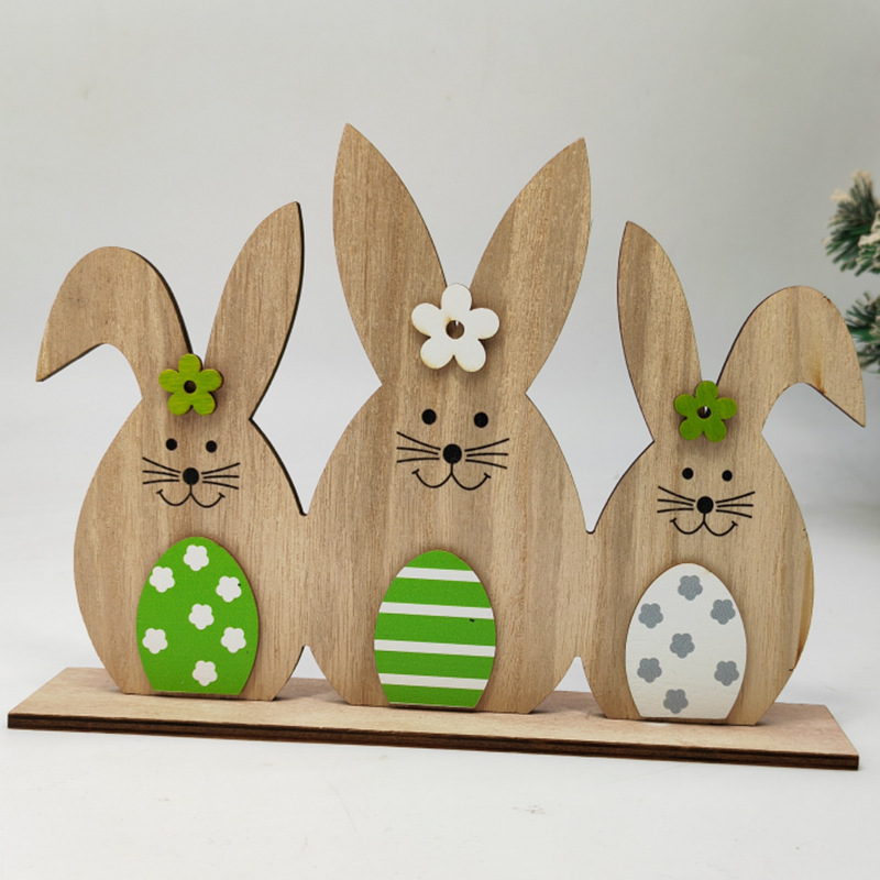 Easter Egg Wooden Craftwork Rabbit Crafts Decoration Wholesale Home Desktop Layout Decoration Wholesale