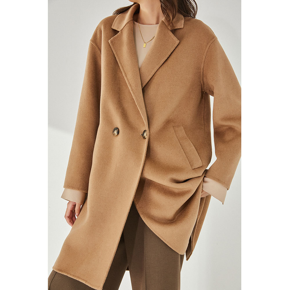 21冬新款luo驼绒温暖柔顺气质档次双面小落肩通勤中长款大衣11228