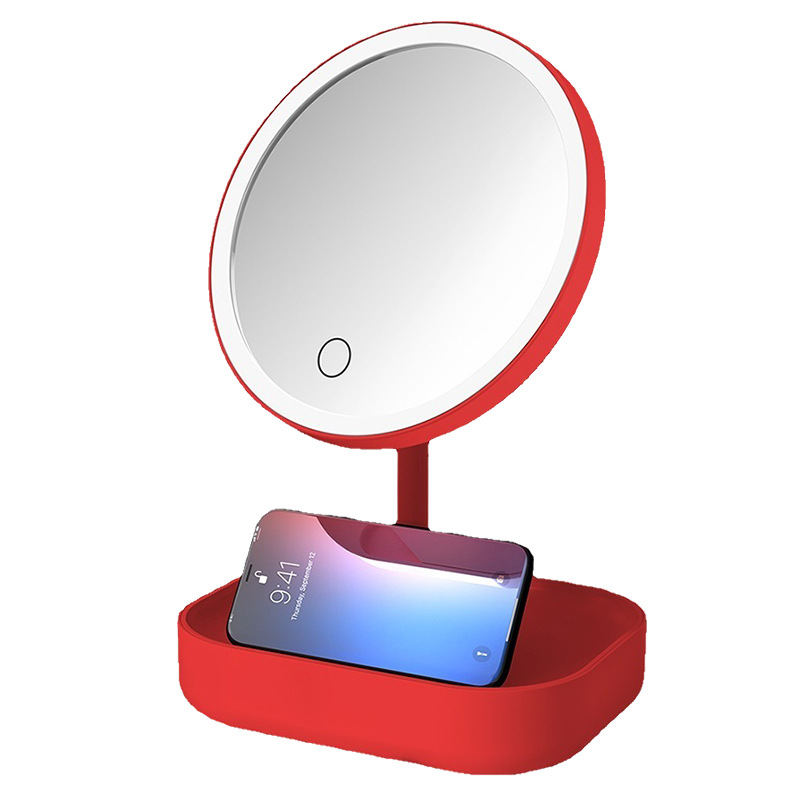 Internet Celebrity Folding Mirror Girls with Light Retouching Supplementary Lighting Rechargeable Mirror Desktop with Storage Box Xi Mirror Led Make-up Mirror