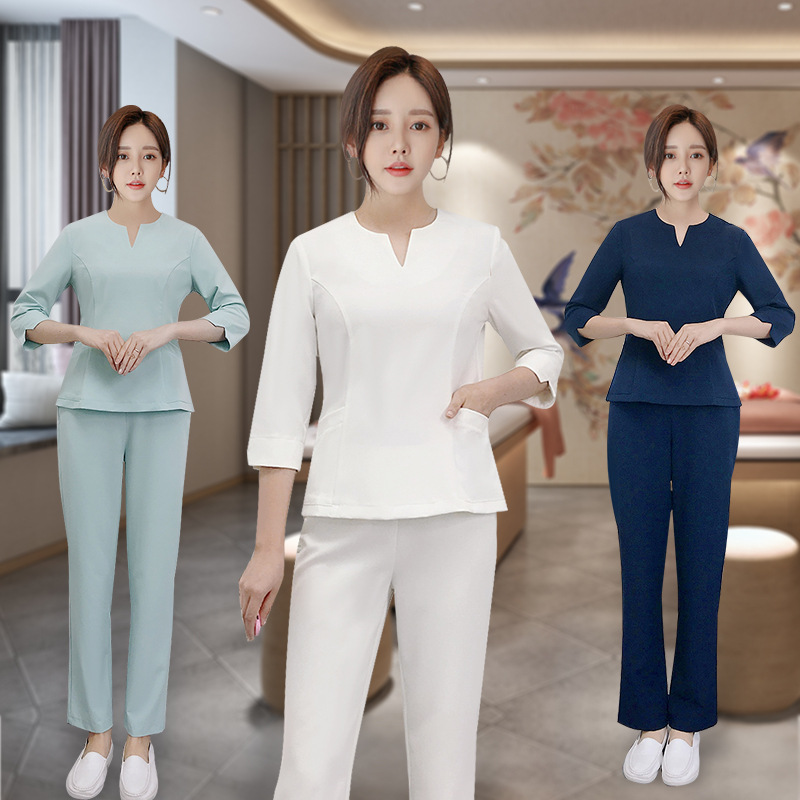 美容师工作服女套装修身皮肤管理会所美妆养生spa中式美容院工装