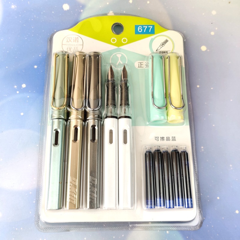 批发汉诺套装钢笔677墨囊钢笔吸卡5支装大尖换囊学生正姿文具奖品