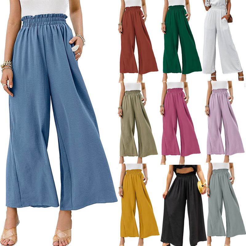 2023 Spring and Summer New Amazon Independent Station Wish Cotton Linen Women's Solid Color High Waist Loose Casual Wide Leg Pants