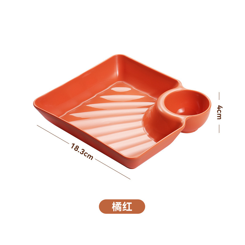 Large Dumpling Plate with Vinegar Dish Pp Grid Plate Japanese Style Tableware Household Square Dumpling Plate Tray