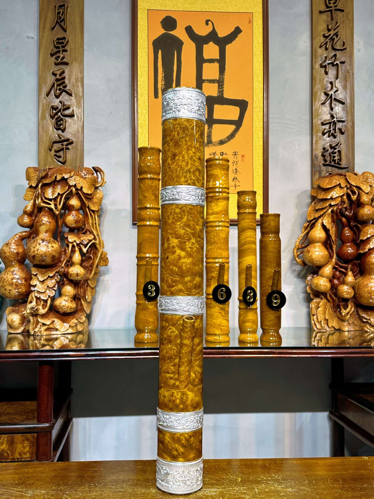 黄金樟木爆满树瘤水烟筒 云南特色水烟筒 爆满树瘤 山香果木包银