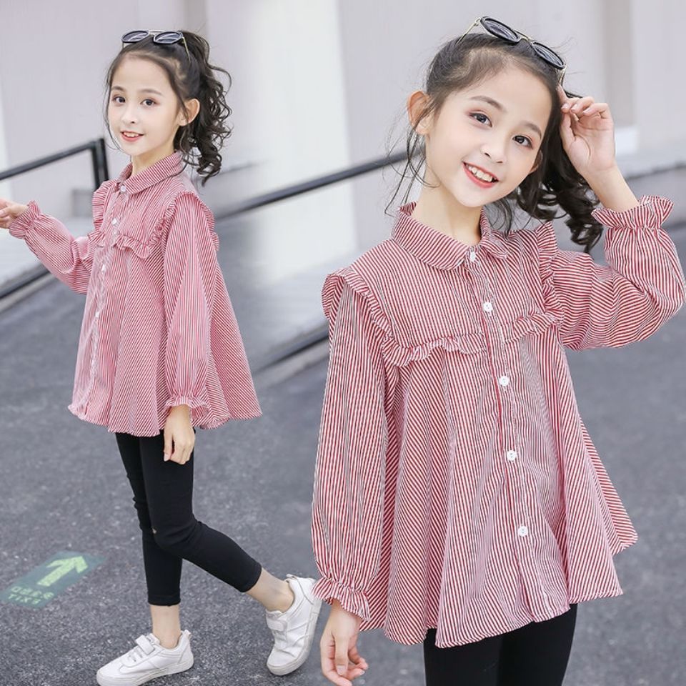 女童衬衫长袖2022春装新款韩版3-12岁儿童春秋上衣小女孩洋气衬衣