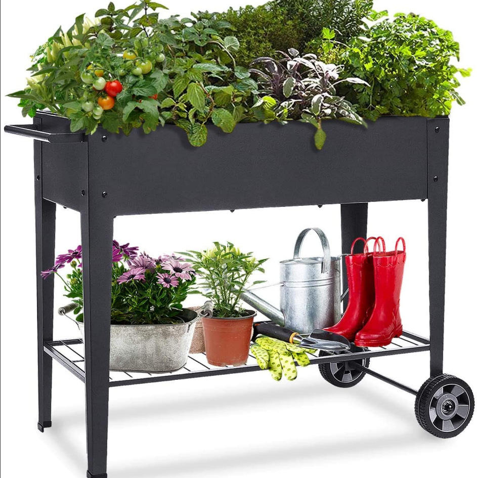 定制可移动种植推车蔬菜花卉种植箱户外花架育苗床带轮子高架花床