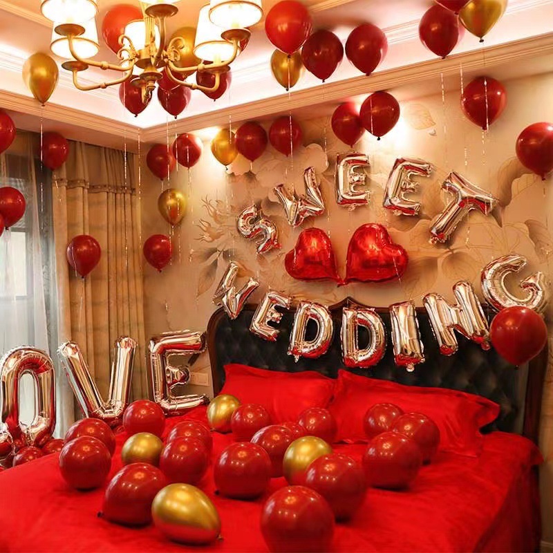 婚庆气球婚礼装饰双层乳胶气球套装婚房布置浪漫求婚用品气球批发