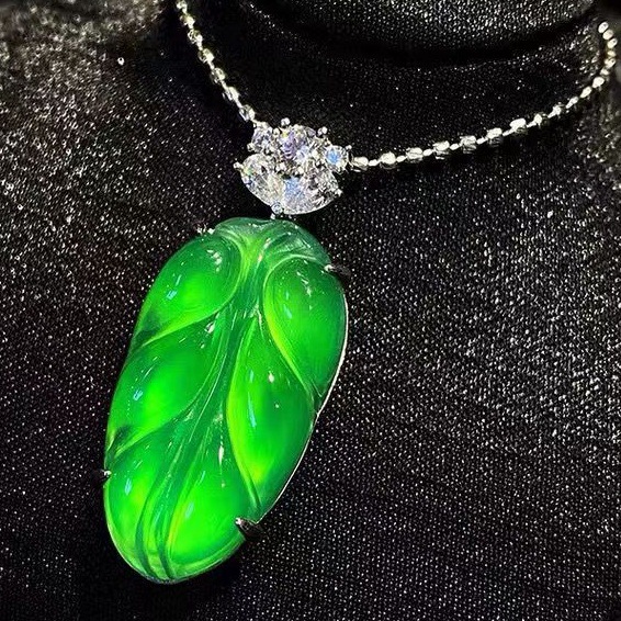 玉髓金枝玉叶吊坠高冰帝王绿重工镶嵌925银翡翠色玉石吊坠-阿里巴巴