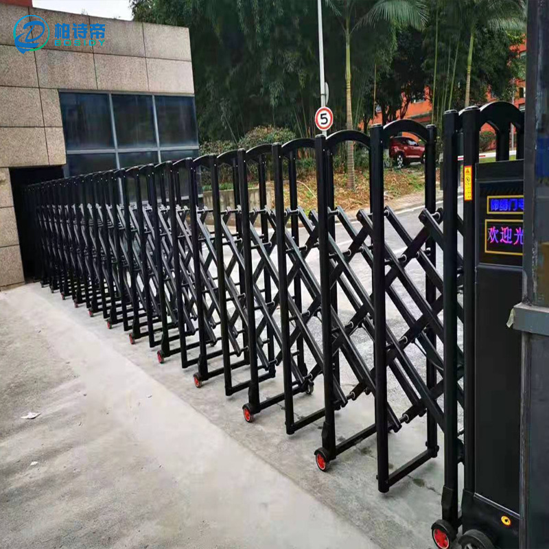 无轨伸缩门学校电动遥控大门铝合金工厂门口收缩不锈钢自动推拉门