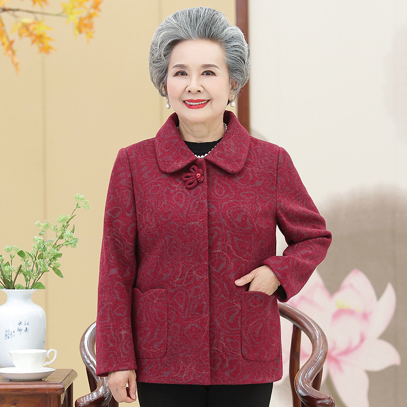 中老年女装奶奶春装外套老年人60-70岁春秋毛呢上衣老人婆婆衣服