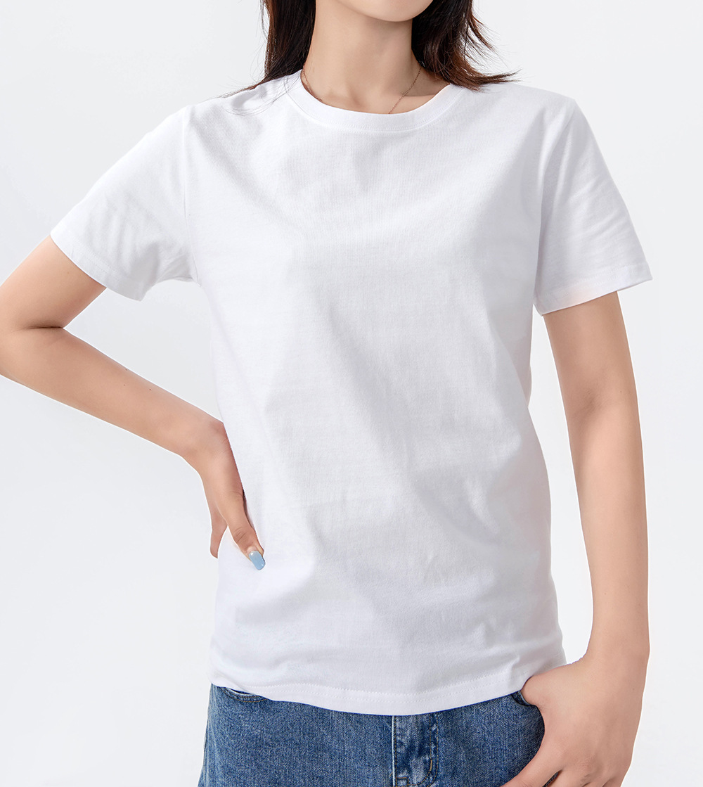 230G Heavy Opaque Cotton White Short Sleeve T-shirt Female Ins Fashion Style for Men and Women round Neck Solid Color Bottoming Shirt Wholesale