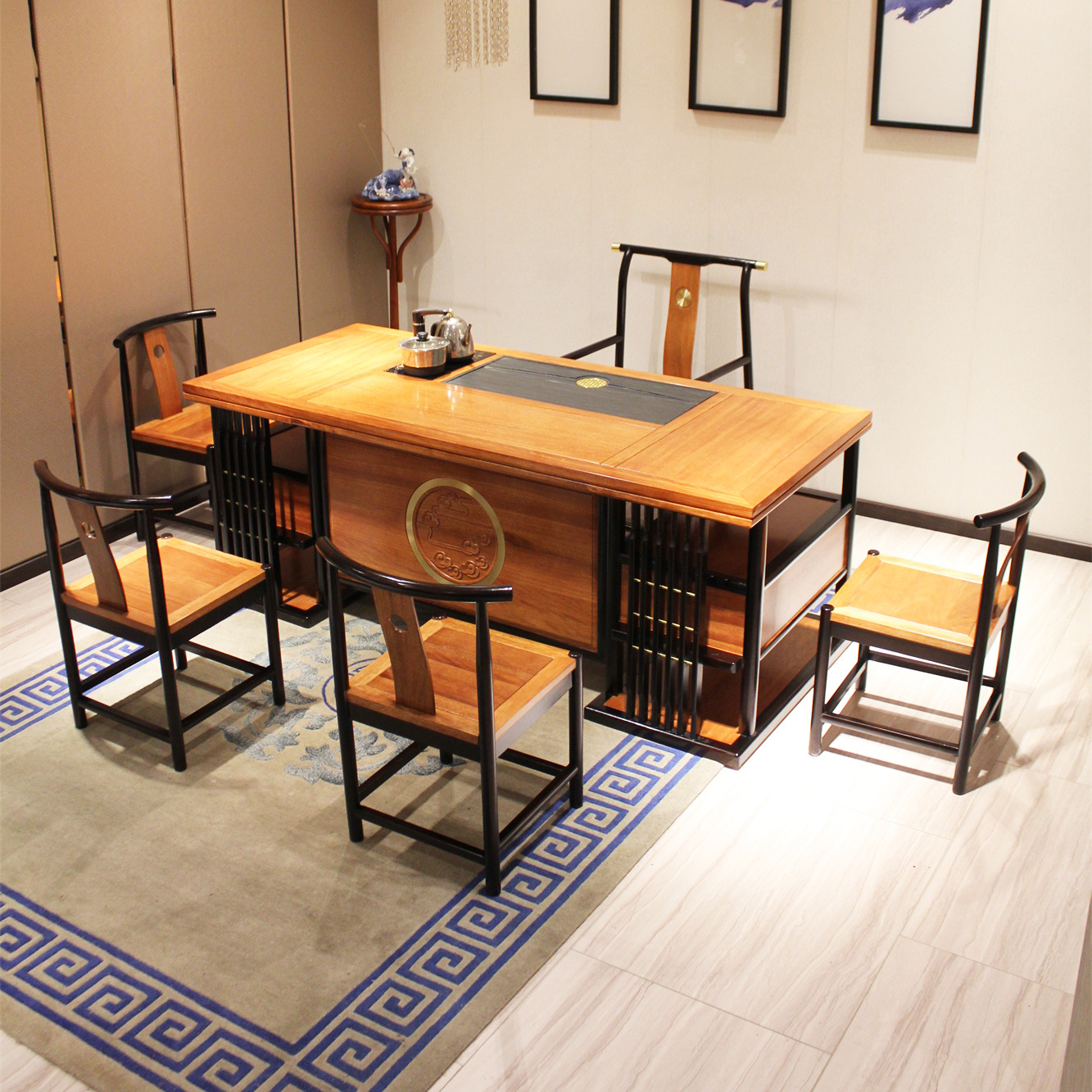 新中式茶桌椅组合实木茶台桌花梨木泡茶桌中式禅意办公室功夫茶桌