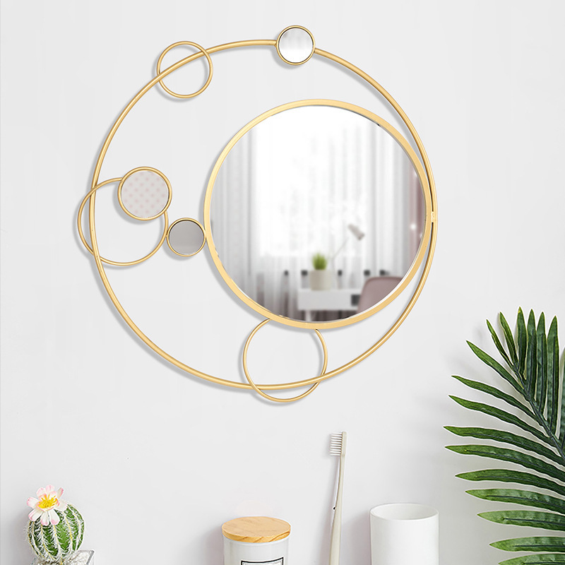简约立体创意玄关镜子装饰壁挂墙客厅墙面装饰镜金色边框铁艺镜子
