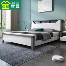 白色实木床1.8米双人床现代简约1.5m主卧家用经济型储物高箱婚床