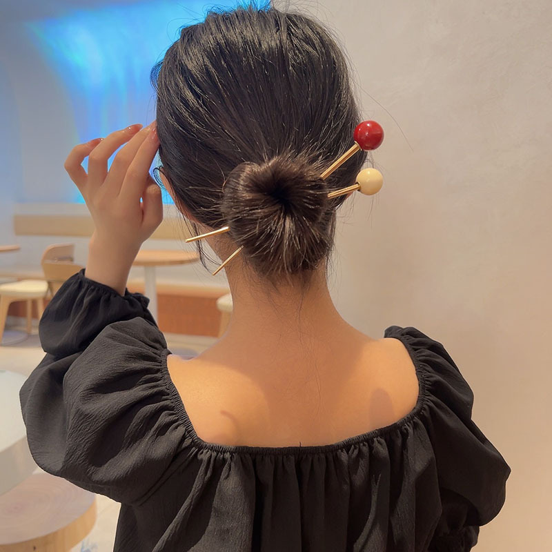 Korean Style New French Candy ~ Brown Imitation Glass Bead Hairpin Lazy Updo Gadget Temperament Wild Hairpin