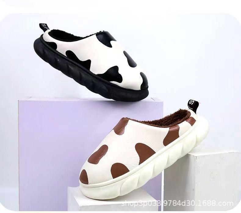 Fashion Casual Women's Colorful Cow Leather Cotton Slippers All-Match Indoor and Outdoor Street Student Indoor Wholesale Foreign Trade Shoes