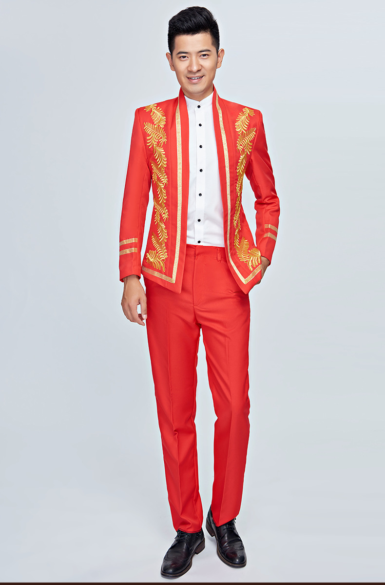 男士民族风宫廷演出服套装欧洲风格绣花红色蓝色表演礼服摄影写真