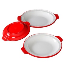 A5密胺红白餐具盘子餐厅饭店商用双耳盘塑料仿瓷汤盘菜盘餐盘创意