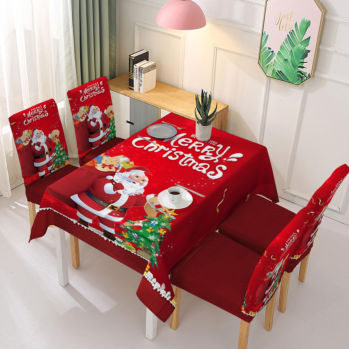 New Cross-Border Christmas New Polyester Waterproof Tablecloth One-Piece Printed Chair Cover Jubilant Decoration Cartoon Christmas Old