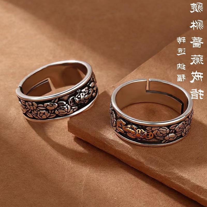 新款复古泰银招财貔貅转运纳福戒指女潮个性男士开口指环-阿里巴巴