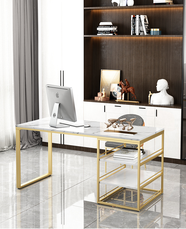 北欧大理石台式电脑桌 书房卧室岩板单人书桌 多层收纳小户型桌子
