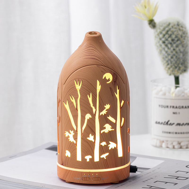 2022 Wood Grain Aroma Diffuser Large Capacity Essential Oil Aromatic Humidifier Colorful Hollow Air Purifier