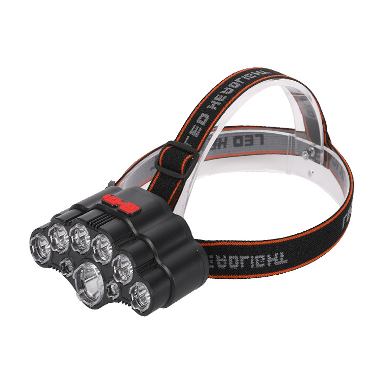 跨境九头头灯强光超亮usb可充电式钓鱼灯超亮头戴式led矿灯手电筒