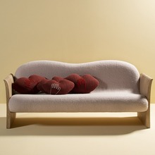 北欧极简小户型客厅实木沙发设计师样板间羊羔绒沙发椅咖啡厅沙发