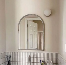洗手间镜子中古不锈钢装饰法式复古拱门形浴室镜简约壁挂式ins风