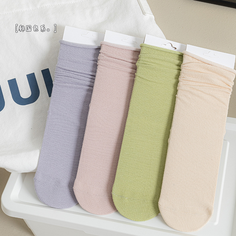 SocksSocks for Girls Spring and Summer New Ins Fashion Tube Socks Women's Two-Way Wear Curling Bunching Socks Macaron Color Series Stockings