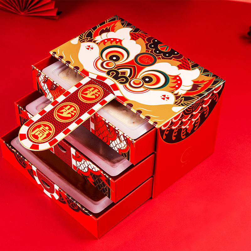 新年礼盒定制 创意三层抽屉式中国风年糕礼盒包装盒空盒定做