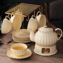 厂家水果茶壶茶杯套装简约加热家用欧式陶瓷玻璃蜡烛英式下午6件4