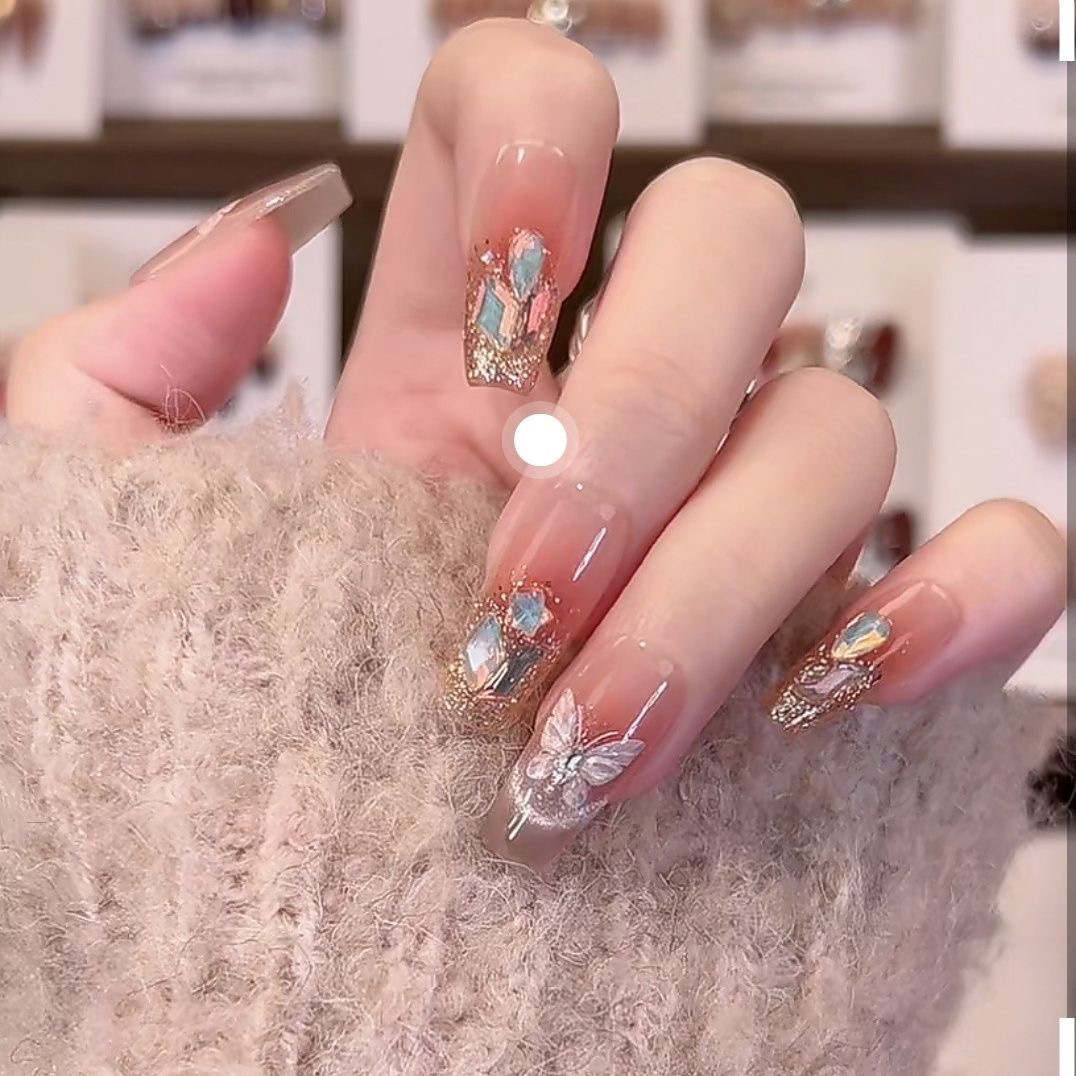 美拉梦蝶穿戴甲贝壳蝴蝶腮红猫眼美甲新年战甲秋冬新款纯手工穿戴