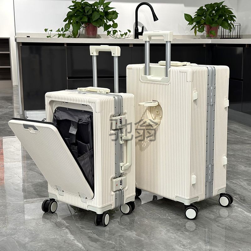 open h front fastening multi-function trolley case good-looking aluminum frame luggage men‘s and women‘s universal wheel boarding password travel