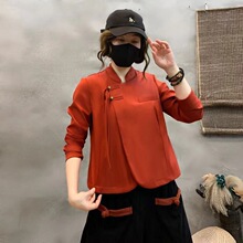 时尚两穿小西装春季新款大码女装斜襟茶服纯色休闲上衣女西服短款