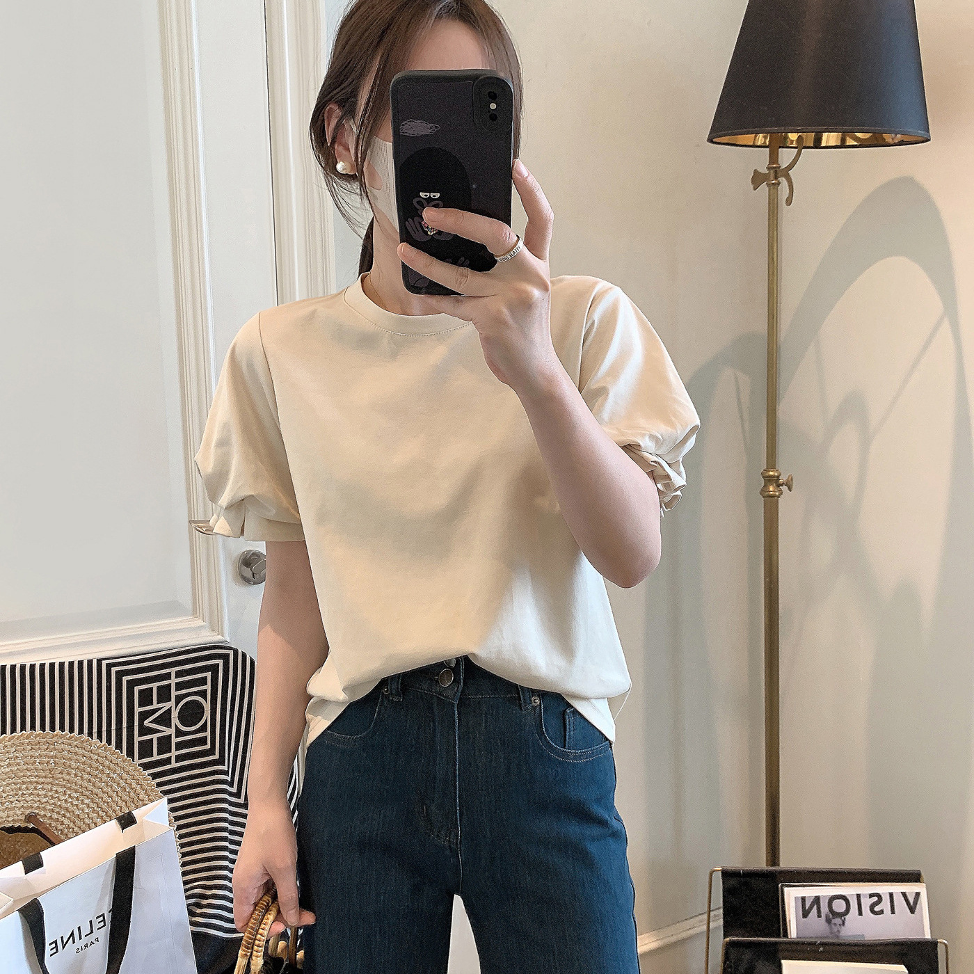 短袖女t恤夏2024新款女装韩版时尚荷叶边泡泡袖设计感小众上衣女
