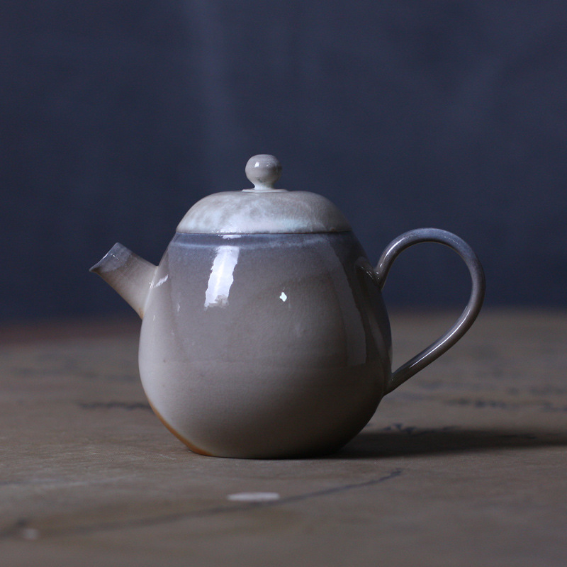 高白泥柴烧壶纯手工无釉裸烧单壶柴窑自然落灰中式复古风泡茶壶ml