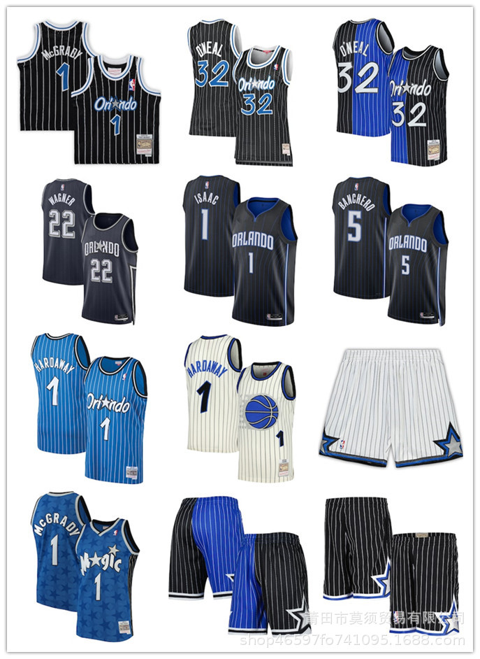 nba新款球衣魔术队 1 hardaway 32 oneal 22 5球员运动篮球服短裤