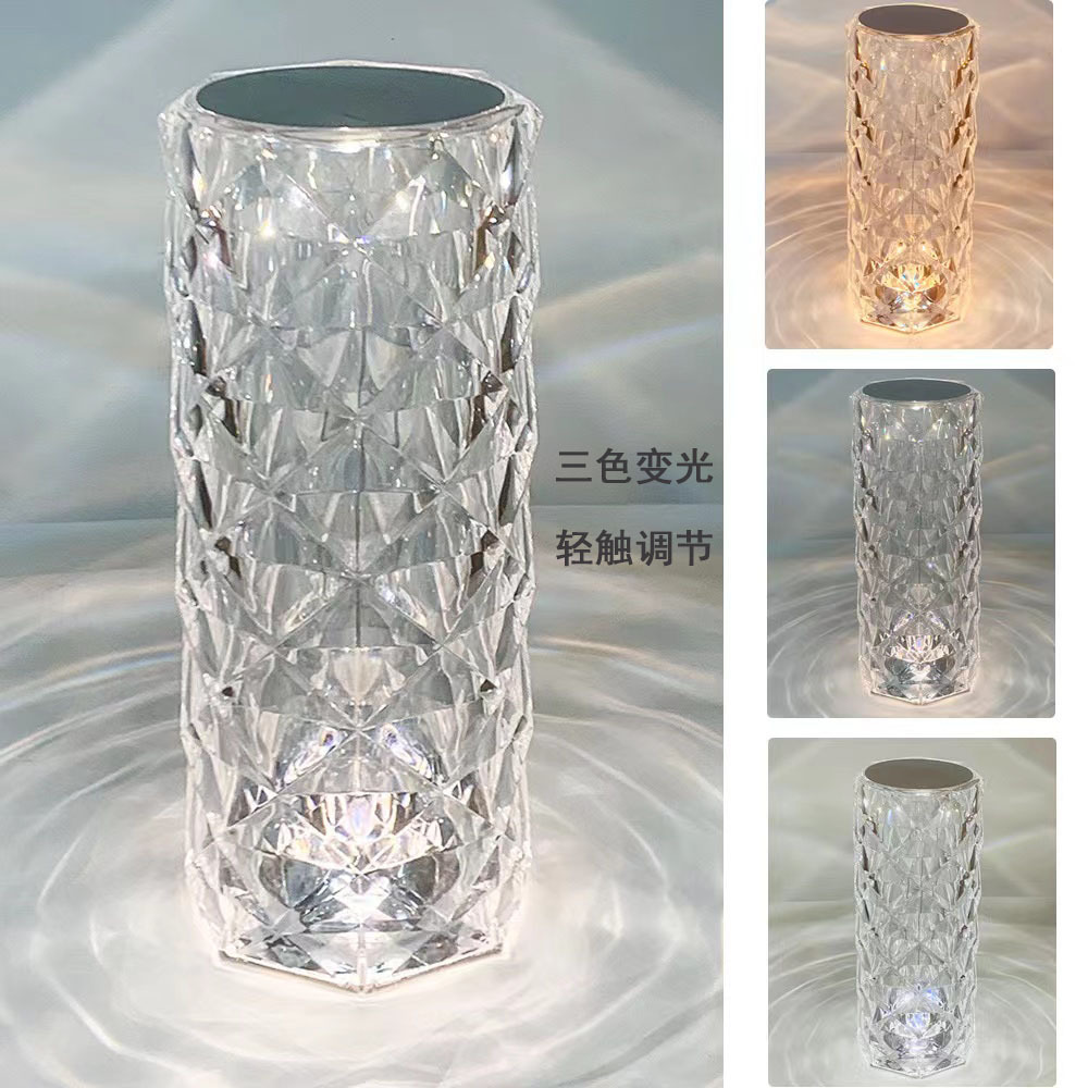 Cross-Border in Stock Wholesale Creative Bedroom Ambience Light Rose Crystal Lamp Bedside Lamp Decorative Table Lamp Touch Small Night Lamp