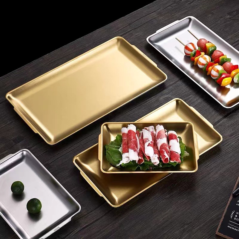 304 Thick Stainless Steel Rectangular Plate Sushi Plate Frosted Flat Plate Tray Storage Tray Korean Barbecue Plate