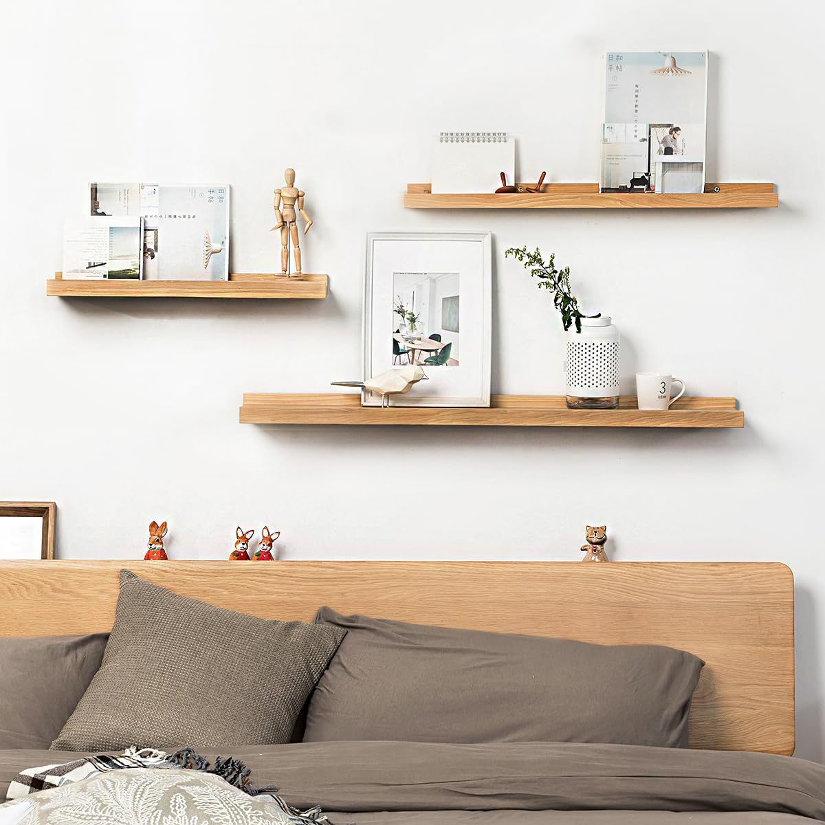 墙上置物架 浮动搁板木质支架 储物收纳整理架 壁挂式悬挂置物架
