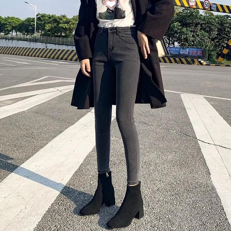 White Jeans Women's Skinny Pants Tight Stretch Korean Style New High Waist Slimming Spring and Autumn Trousers Cropped Pencil Pants