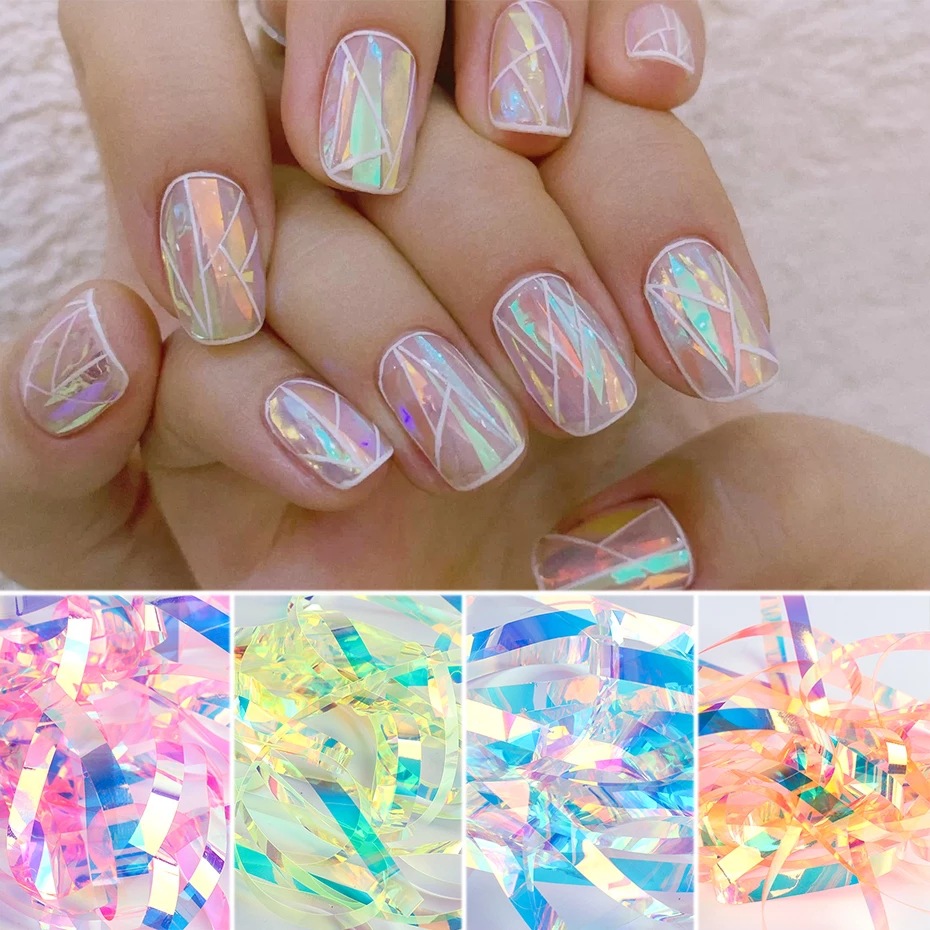 跨境新款美甲饰品贴花 盒装极光星空纸幻彩镭射玻璃纸靓丽搭配ins