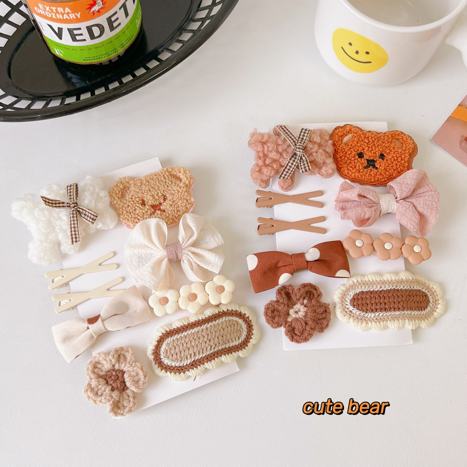 奶咖毛绒发夹网红甜美小熊刘海侧边夹子女头饰秋冬发卡女可爱bb夹