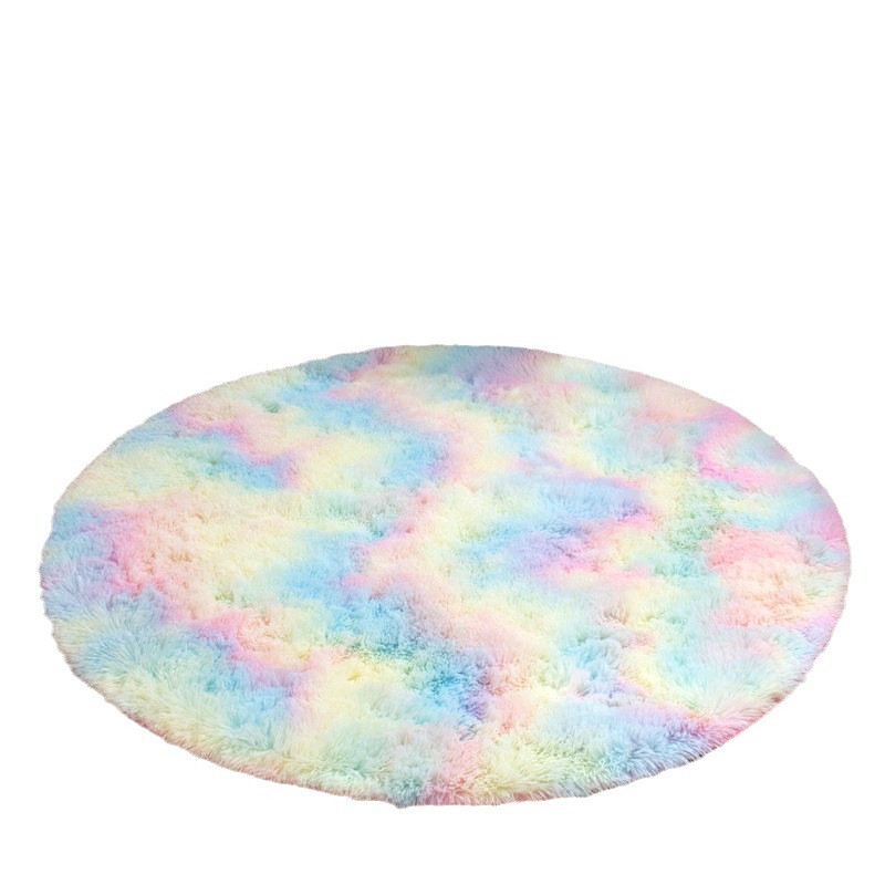 Factory Direct Sales Wholesale Tie-Dyed Silk round Filament Wool Living Room Coffee Table Sofa Bedroom Bed Front Floor Mat Fabric