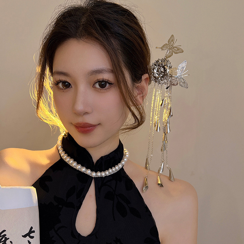 古风蝴蝶流苏发簪高级感金属步摇簪子超仙中国风u型发钗发饰汉服