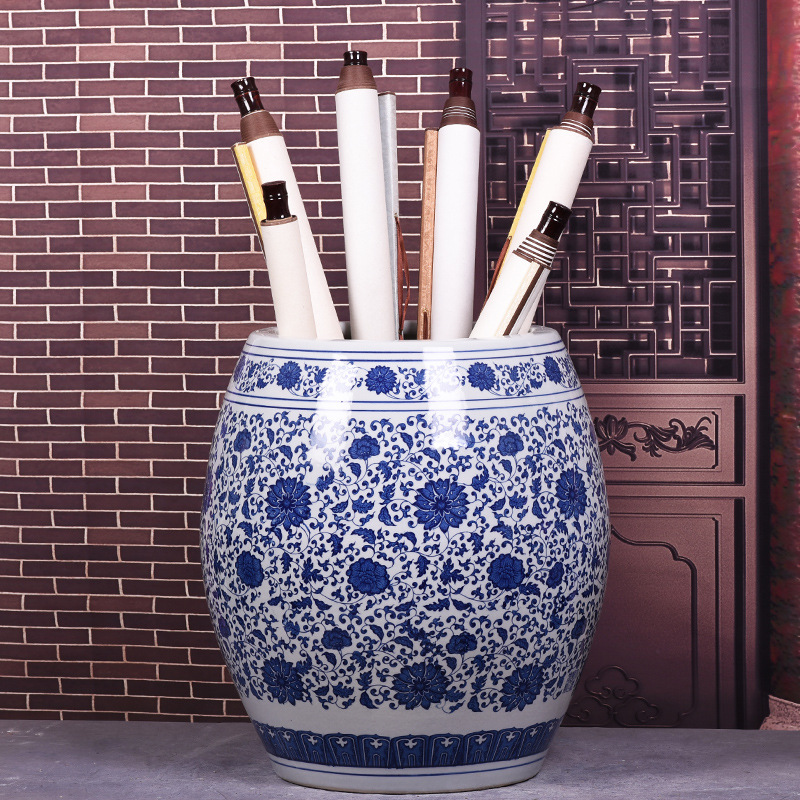 景德镇陶瓷器书字画收纳缸卷轴缸客厅书房落地放画桶书画筒大花瓶