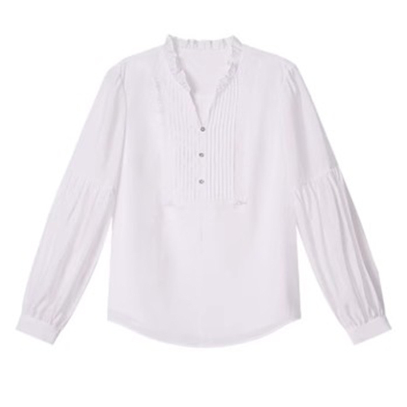 2023秋季新款通勤ol风半开领长袖木耳花边衬衫女上衣 lc33370030