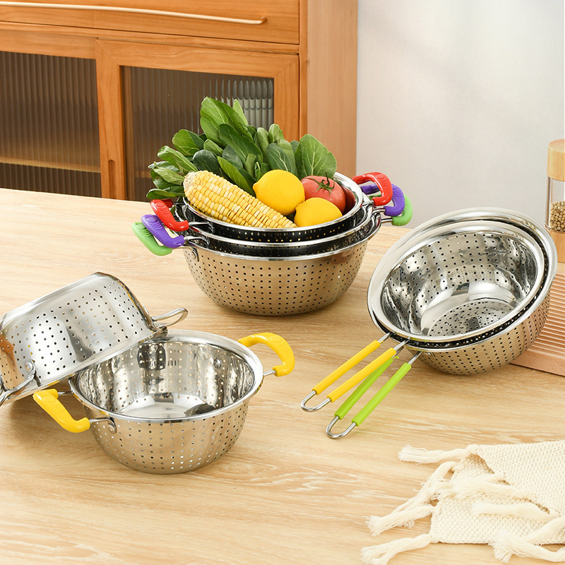 Kitchen Vegetable Basin with Handle Rice Washing Filter